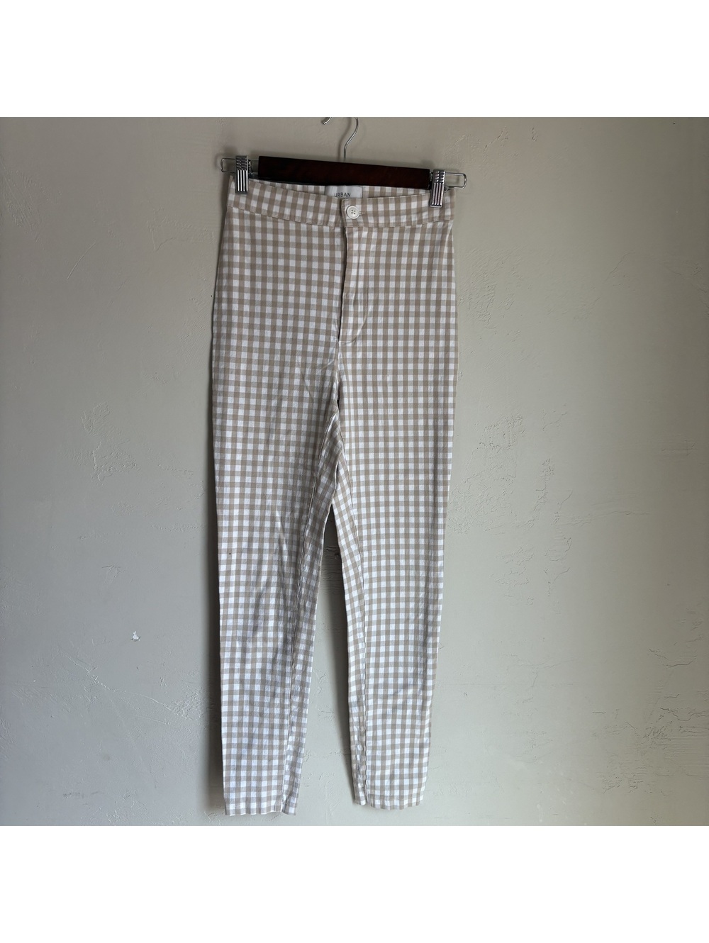 Urban Outfitters Tan White Gingham Checkered High Rise Pants Trousers Size 2